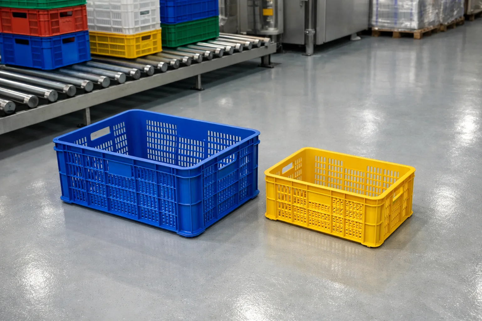 pallet nhựa hỗ trợ xếp sọt nhựa trong kho